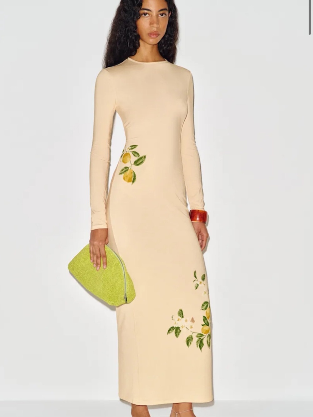 Reformation Cream Maxi Dress with Lemon Motif